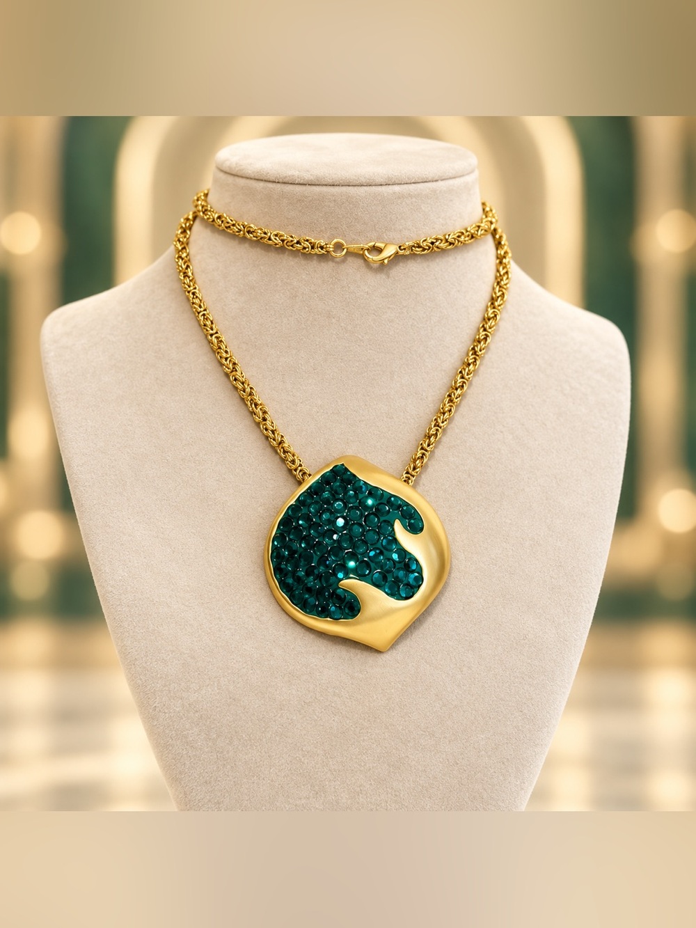 Rare Vintage Don-Lin Signed Emerald Crystal Sculptural Pendant Necklace
